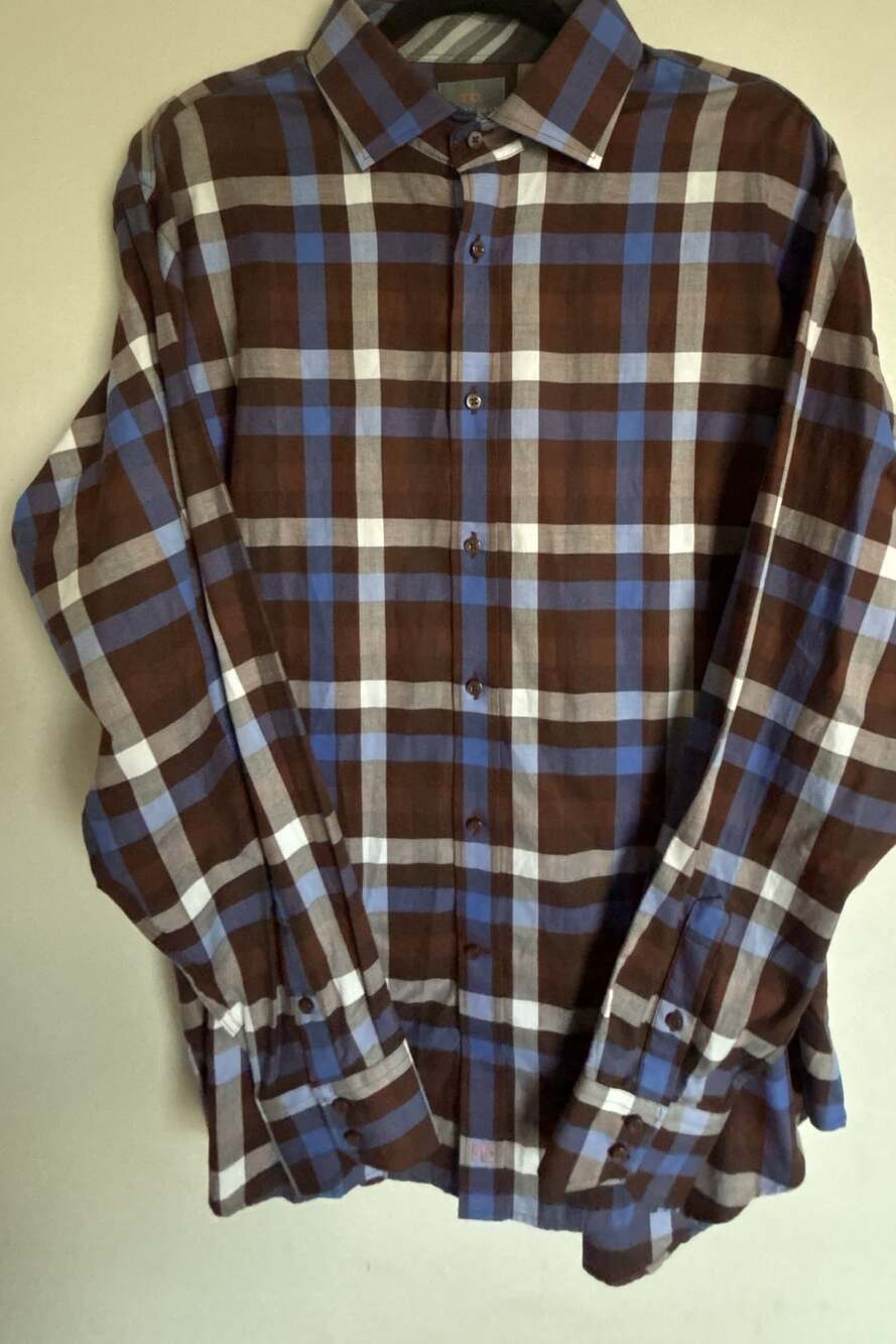 Thomas Dean Men's Long Sleeve Button Down Plaid Sport Shirt XL